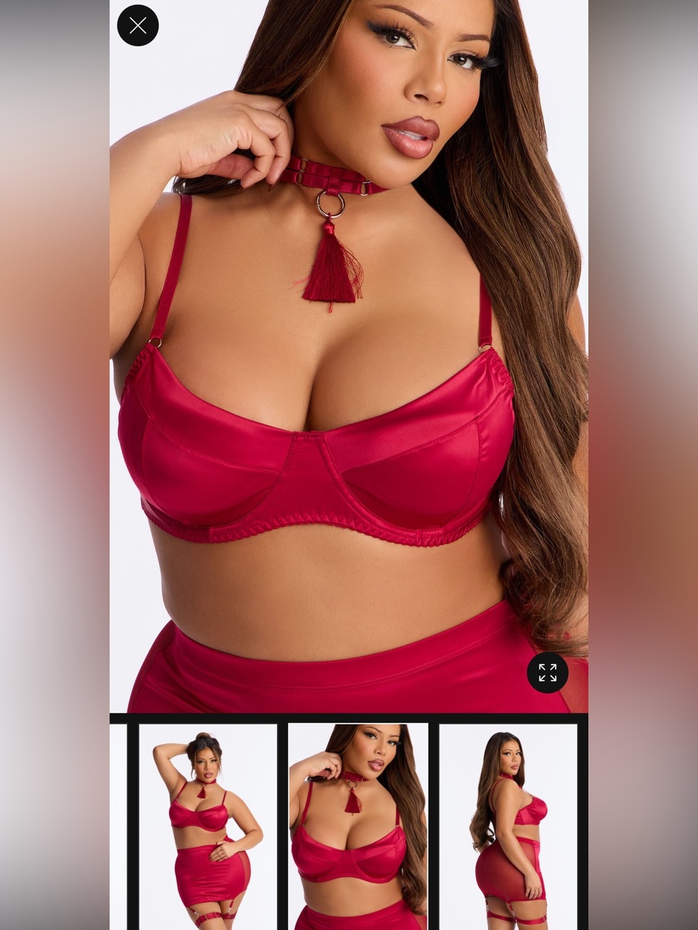 Red Satin Lingerie Set with Garter Skirt